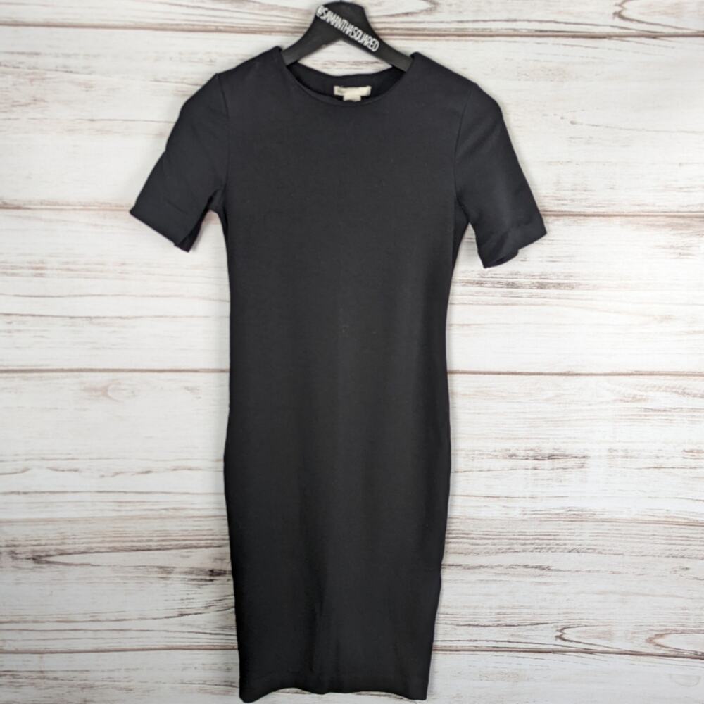 H&M Basic Black Bodycon Tee Shirt Dress Sz XS
